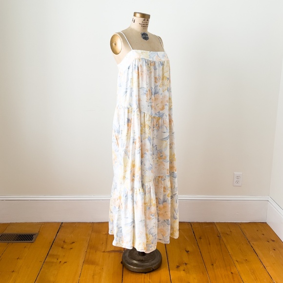 Abercrombie & Fitch Preppy Linen Tiered Floral Cottagecore Maxi Dress -  L Tall - Picture 9 of 16